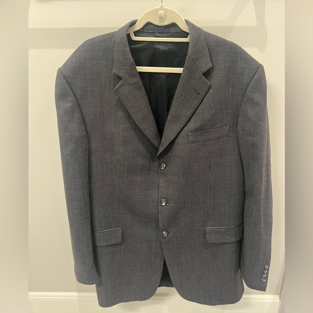 Burberry 100% Wool Mini Plaid Kensington 3 Button Sports Coat, Size 46L